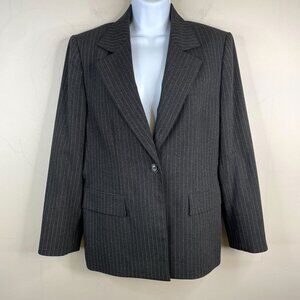 Kasper Longline PINSTRIPE Blazer 12 Petite Gray Career Corpcore Suit Jacket